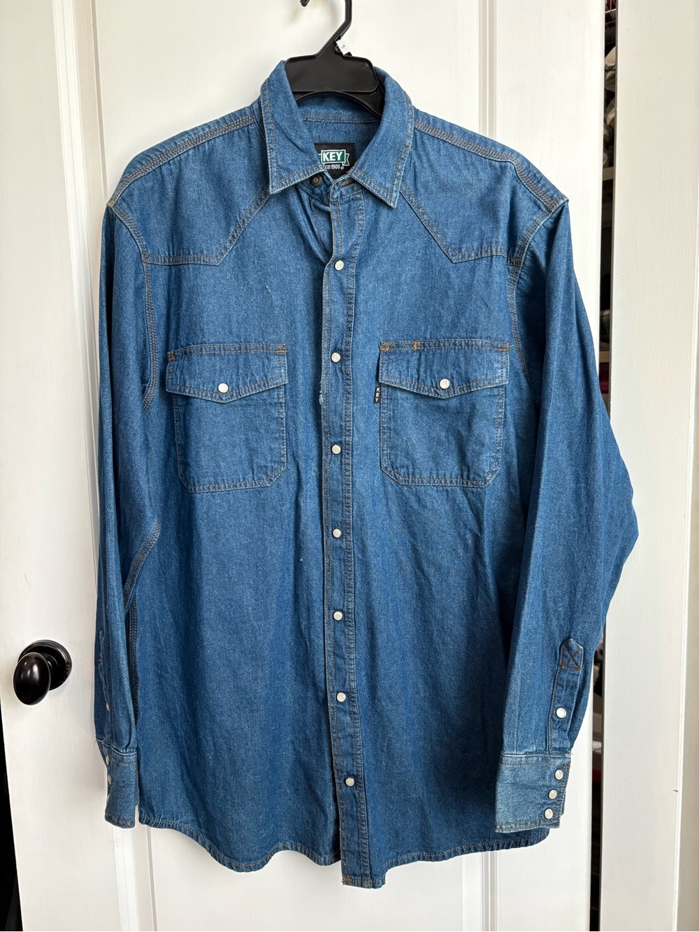 KEY Blue Denim Western Shirt - Men's Long Sleeve